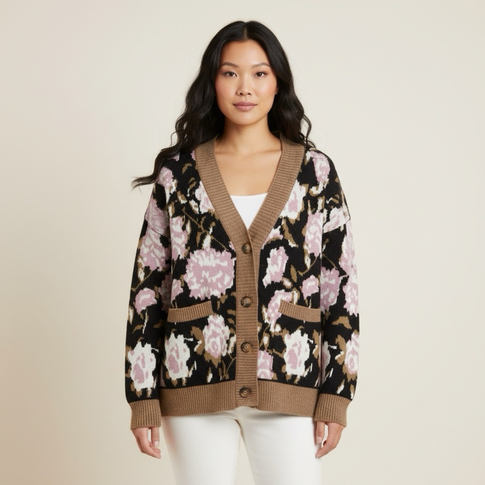 Gemma + Jane Oversized Floral Jacquard Cardigan Size Extra Large